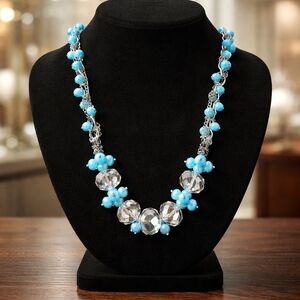 SIMPLY VERA WANG silver clear turquoise cluster women's necklace